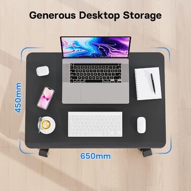 BONTEC Регульований стіл-трансформер, мобільний підйомний стіл, стіл для стоячи/сидячи, стіл над ліжком, чорний, 65x45 см, до 15 кг