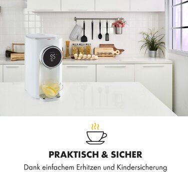 Klarstein Hot Spring Plus: Дозатор гарячої води, 5 л, LCD-дисплей, 45-95°C, нержавіюча сталь, захист від сухого кипіння та перегріву, блокування від дітей