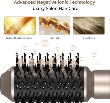 Повітряний стайлер 6 в 1 Стайлер для волосся Фен з круглою щіткою, Фен UKLISS Щітка з теплим повітрям Іонний фен 1400 Вт, автоматично завивайте волосся гарячим повітрям (золотистий)