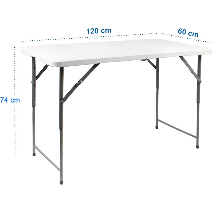 Кемпінговий стіл Todeco регулюється по висоті, садовий стіл прямокутний з ручкою для перенесення, стіл для вечірок 120x60x76 см, стіл для пивного намету широкий для кемпінгу, барбекю, вечірки, фуршету, весілля, біла модель 2