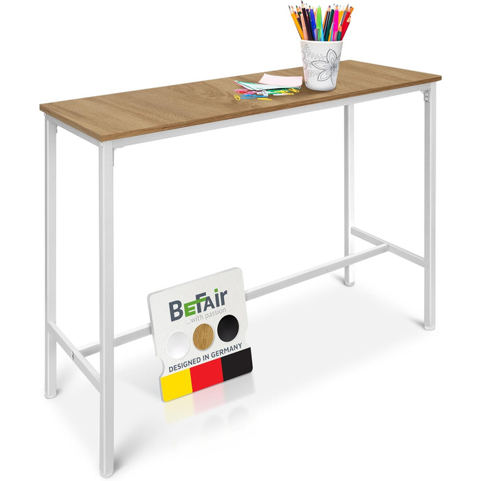 Барний стіл BeFair з дуба та білого кольору, 120x40x100 см, індустріальний стиль, з підніжкою