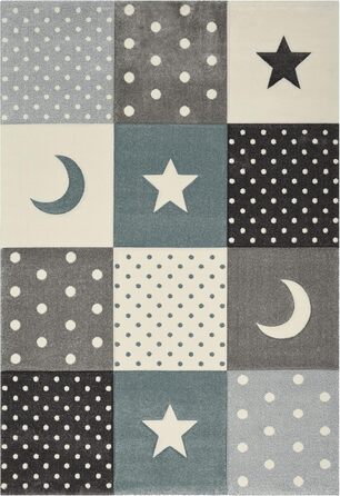 Сучасний м'який дитячий килимок Monde Kids, легкий догляд, Colourfast, Moon & Stars, синій, 80 x 150 см