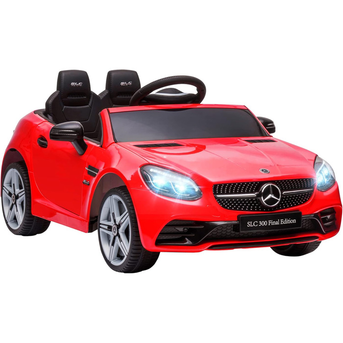 Дитячий електромобіль Mercedes SLC 300 12V з пультом, LED-фарами, ременем безпеки та музикою, червоний, для дітей від 3 років