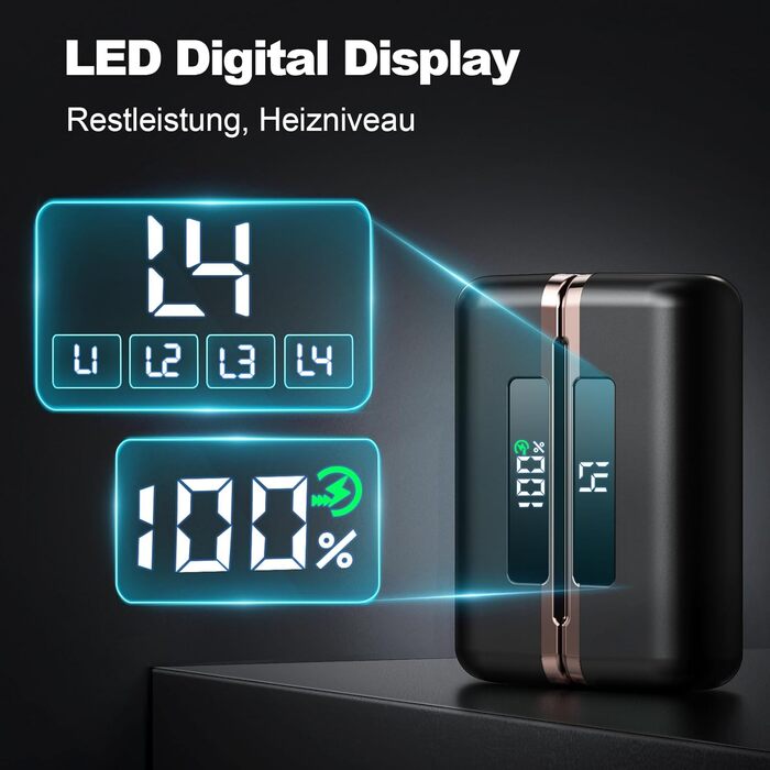 Електричний грір для рук - 10000mAh, магнітний, 2 шт., 4 режими нагріву, до 55°C, швидкий нагрів, USB power bank, чорний