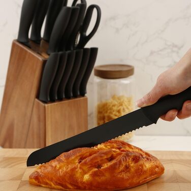 Набір ножів кухонних 15 шт. з дерев'яним блоком (з ножицями та точилкою). Набір ножів з блоком з масиву акації