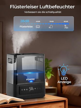 Ультразвуковий зволожувач повітря на 6л для великих кімнат, дитячої та спальні: безшумний холодний випарник з датчиком вологості, аромадифузором та верхнім заповненням, до 60 год роботи