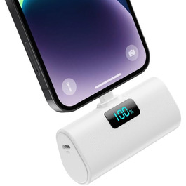 Швидка зарядка 20W PD, LCD дисплей, сумісний з iPhone 14/13/12/11 - білий, 5200mAh