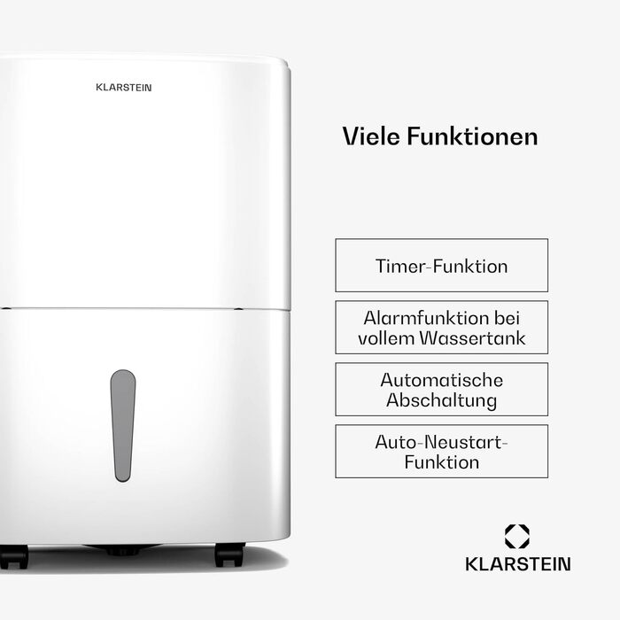 Електричний осушувач повітря Klarstein DryFy 20L - 20 л/добу, 20 л, 400 Вт, білий, з функцією сушіння білизни