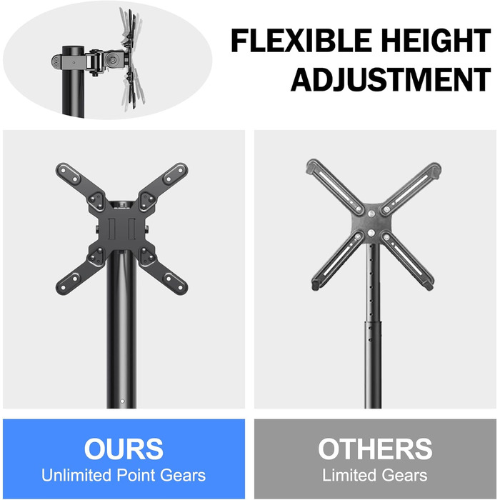 Підставка для телевізора XINLEI, телевізійна візок для телевізорів 13-50 дюймів, регульована висота, кут нахилу 30°, з колесами, VESA 200x200 мм, ML1350