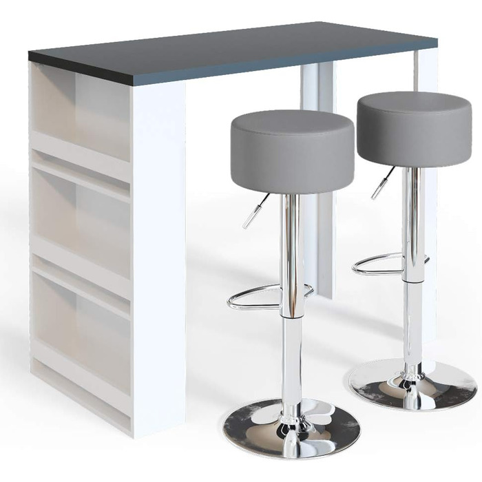 Барний стіл Vicco Bartisch-Set з 2 барними стільцями, 117 x 57 см (Білий/Сірий)