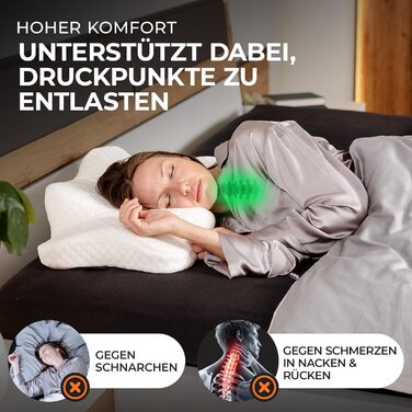 Ортопедична подушка OrthoKomfort® Memory Foam для сну на боці та спині | З піною Memory Foam | Сертифікована Oeko-TEX | Знімний чохол | Для здорового сну без болю | Біла подушка