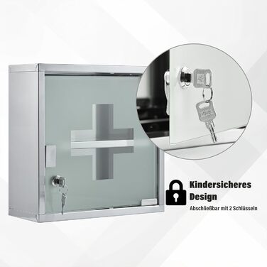 Медичний шафчик Zedelmaier з нержавіючої сталі, 4 відділення, для зберігання ліків, аптечний шафчик, для ванної кімнати, підвісний, з замком, 57 x 27 x 12 см, білий/сріблястий