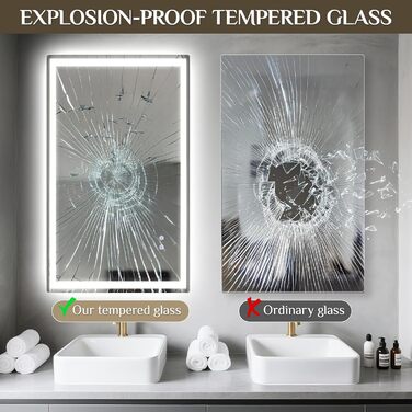 Дзеркало для ванної кімнати з підсвічуванням 80x60 см, LED дзеркало з 3 кольорами світла, регулюванням яскравості, захисне скло, сенсорне управління, функція пам'яті, запобігання запотіванню, для ванної кімнати