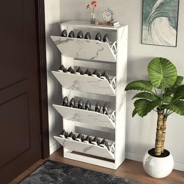 Стелаж для взуття BAKAJI з МДФ, 4 дверцята, компактний, 63x24x150 см, зелений та дуб