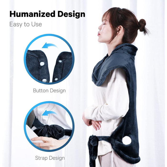 Електричний нагрівальний килимок для спини, шиї та плечей 60 x 85 см, 4 температурні режими, з автовимкненням та захистом від перегріву, можна прати в машині (Блакитний)