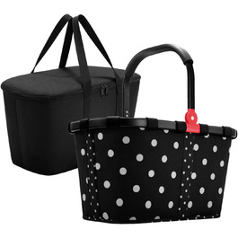 Хороший комплект для покупок для подорожей, 2 шт. складається з дорожньої сумки / кошика для покупок і дорожньої сумки-кулера / сумки-кулера в модному стилі (чорний/) (змішані точки в чорній рамці)