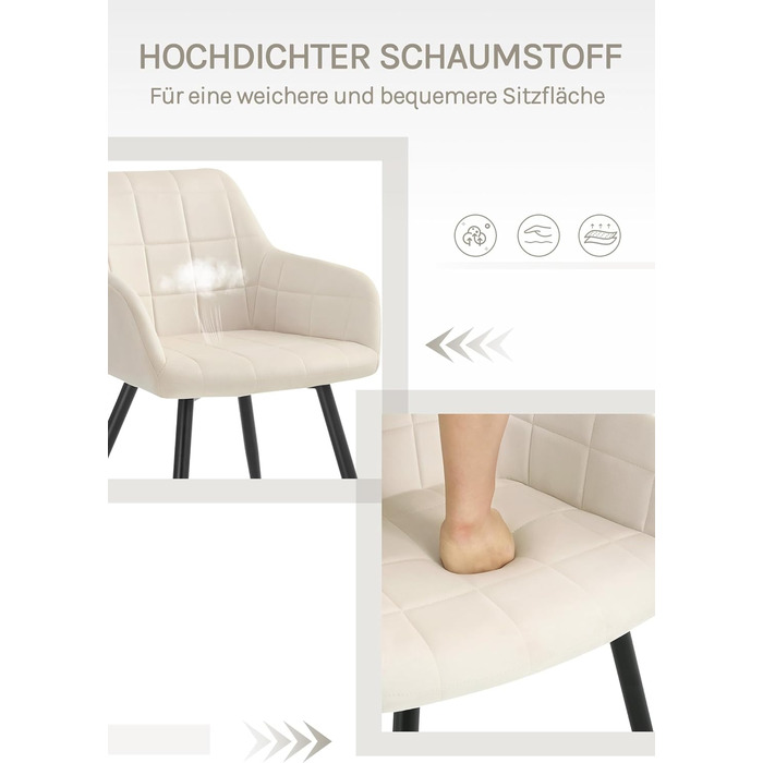Крісла для їдальні WOLTU - 8 шт. М'які крісла з підлокітниками для кухні, вітальні, оббивка з велюру, металеві ніжки, кремовий колір