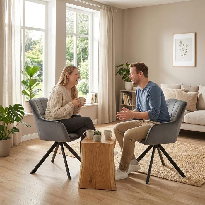 Набір з 6 обертових кухонних стільців сірого кольору з підлокітниками, з м'яким сидінням, для вітальні та кухні. Стільці з металевими ніжками, оббивка з велюру.