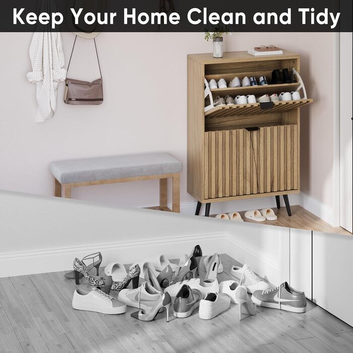 Шкаф для взуття Smuxee з 2 відкидними полицями, 60 см. Сірий шаф для взуття з рельєфним дизайном, незалежний органайзер для взуття для передпокою, коридору, вітальні або гардеробу.