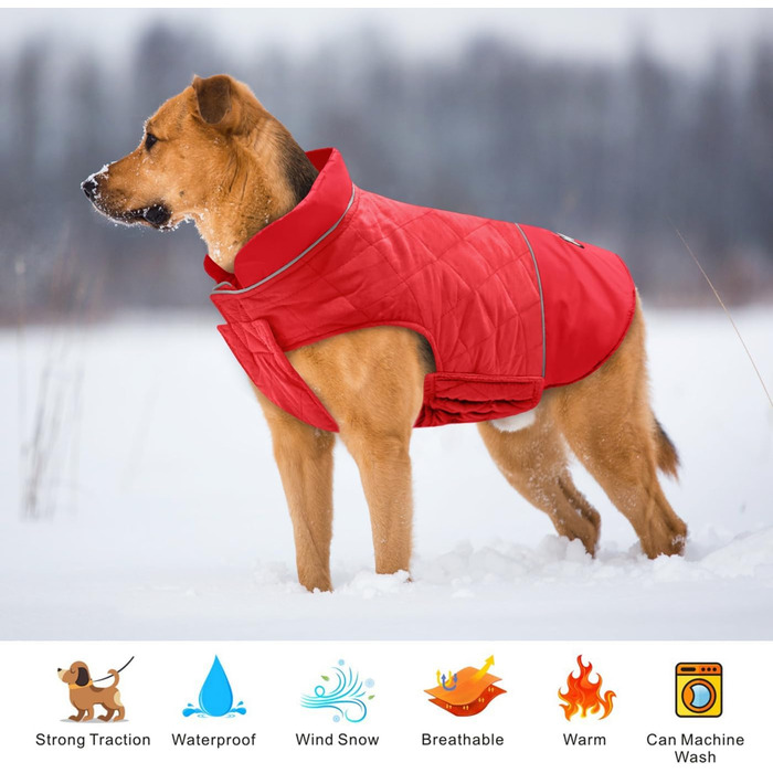 Зимова куртка Idepet Windproof Dog Coat з отвором для шлейки для маленьких/середніх собак (3XL, червоний)