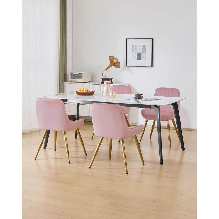 Набір з 2 стільців Lestarain для їдальні, вітальні, кухні, ретро стиль, м'яке сидіння з велюру, металеві ніжки, до 150 кг, рожевий велюр