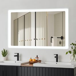 Дзеркало для ванної кімнати YOURLITE з LED-підсвічуванням 100x60 см, сенсорне управління, годинник, антизапотівання, 3 кольори світла, регулювання яскравості, функція пам'яті, білий - 60100