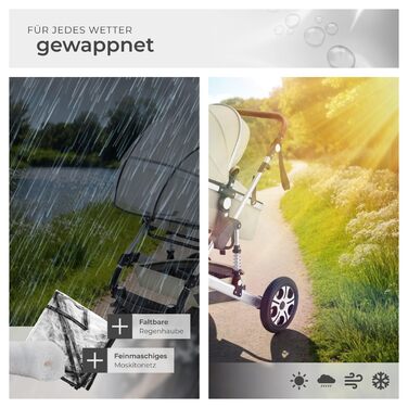 Дитяча коляска Tectake 2 в 1: розкладний візок-ліжко з підніжкою, тримачем для напоїв, люлькою та дощовиком (сірий/бежевий)