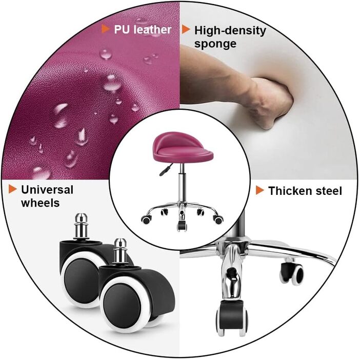 Офісний стілець KKTONER Rolling Stool зі спинкою, регульований по висоті та поворотний (рожевий темний)