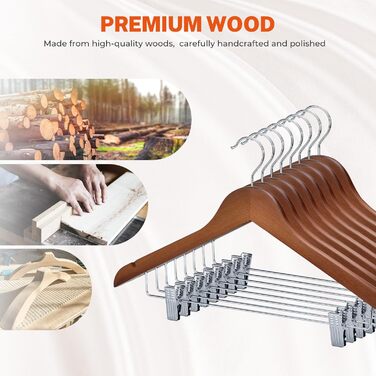 Дерев'яні вішалки для одягу HOUSE DAY з кліпсами (24 шт.) - для костюмів, суконь, пальто, сорочок, штанів. З горіхового дерева, міцні, преміум-якість