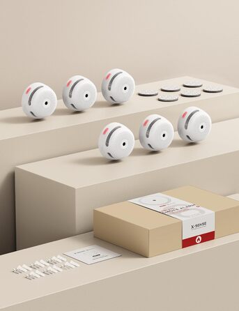 X-Sense Міні датчик диму з батареєю на 10 років та магнітним кріпленням, фотоелектричний, з кнопкою тестування/вимикання, XS01, 6 шт.