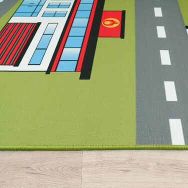 Дитяча кімната Дитячий килим Ігровий килим Вуличний і автомобільний мотив Нековзний зелений сірий, Розмір 80x150 см (200 см квадратний)