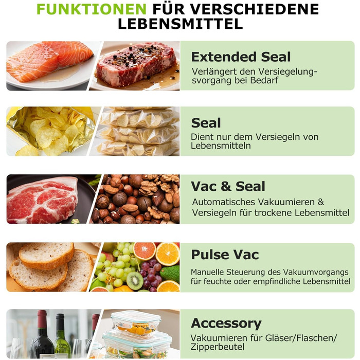 Вакууматор Bonsenkitchen VS5100 для Sous-Vide, 15 л/хв, з вбудованим різаком та кліпсою для пакетів, сріблястий