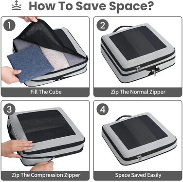 Набір компресійних органайзерів для подорожей з сіткою, розширювані пакувальні куби для одягу в валізу, сірі, 6 предметів