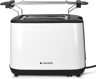 Тостер Navaris з подвійним отвором і насадкою для булочок - 2 дуже великі слоти для тостів - 6 рівнів - Автоматичне центрування хліба - 1000 Вт - (білий)
