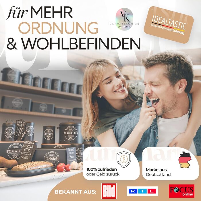 IDEALTASTIC® Преміум Коробка для зберігання картоплі [3 шт] | Набір з 3 контейнерів для картоплі, цибулі та часнику з системою 360° вентиляції для свіжості | Чорний