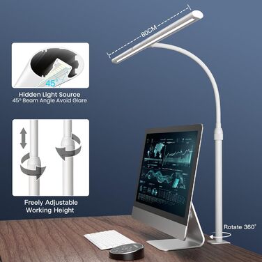 LED настільна лампа EYOCEAN 24W з жестами, 80см, регульоване денне світло, захист очей, для роботи, читання, архітекторів, дизайнерів