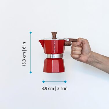 Кавоварка GROSCHE Milano для плити, мока, 3 еспресо - 142 мл, червона, Італія
