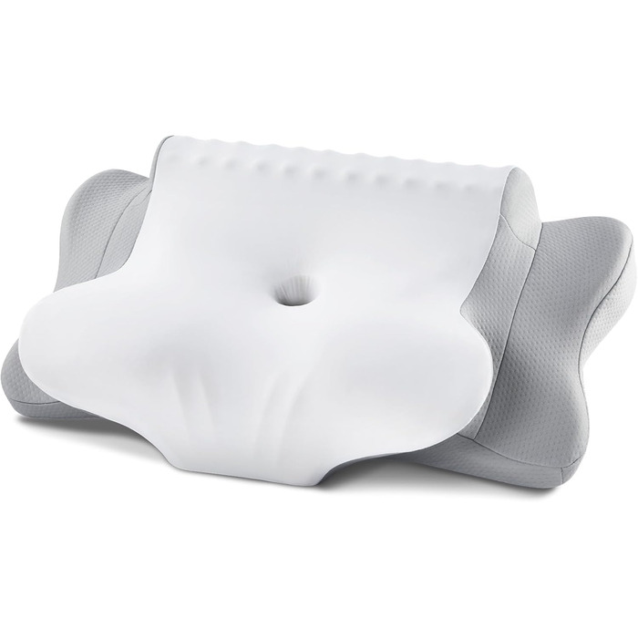Подушка для шиї, подушка для голови з Memory Foam, ергономічна подушка для сну на боці, спині та животі, сіро-білий колір, 64 x 39 x 13 см