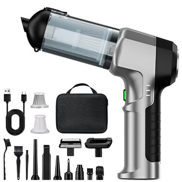 Акумуляторний ручний пилосос 4-в-1 для авто та дому, потужність 25000Па, бездротовий електроповітродув для прибирання шерсті, кухні та ПК, чорний