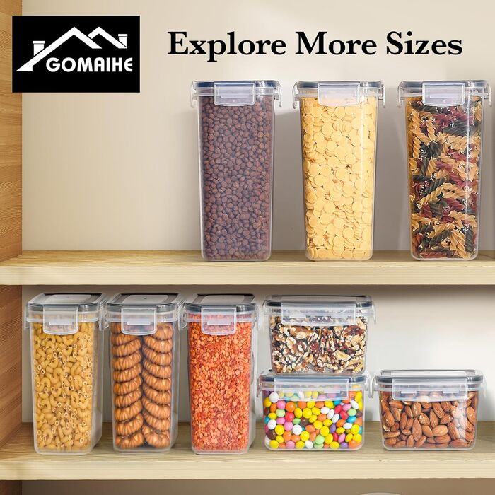 Контейнери для зберігання GoMaihe 12 шт. з кришкою: набір контейнерів для кухні, 800 мл з етикетками. Їдальня, цукор, спеції. Без BPA, придатні для миття в посудомийній машині. 0.8 л x 12 шт. (Чорний, 2.0 л x 10 шт.)