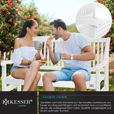 Садова лавка KESSER® дерев'яна для 3-4 осіб, біла 150 см, стійка до погодних умов, вантажопідйомність 320 кг, з чохлом для балкона, тераси та саду