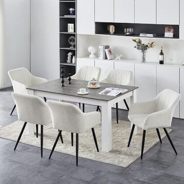 Крісла для їдальні CLIPOP з підлокітниками, штучна шкіра, для кухні, вітальні (набір 6 шт., Boucl&eacute; Небесно-білий)