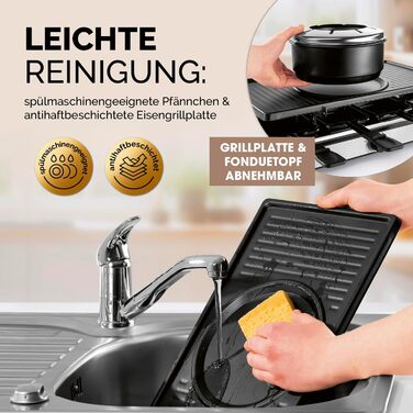 GOURMETmaxx Ракуле-Фондю 2-в-1 на 8 осіб | Ракуле-Фондю комбінація з 8 сковородами, лопатками та виделочками | Ідеально для вечірок | Ракуле та Фондю для 8 осіб