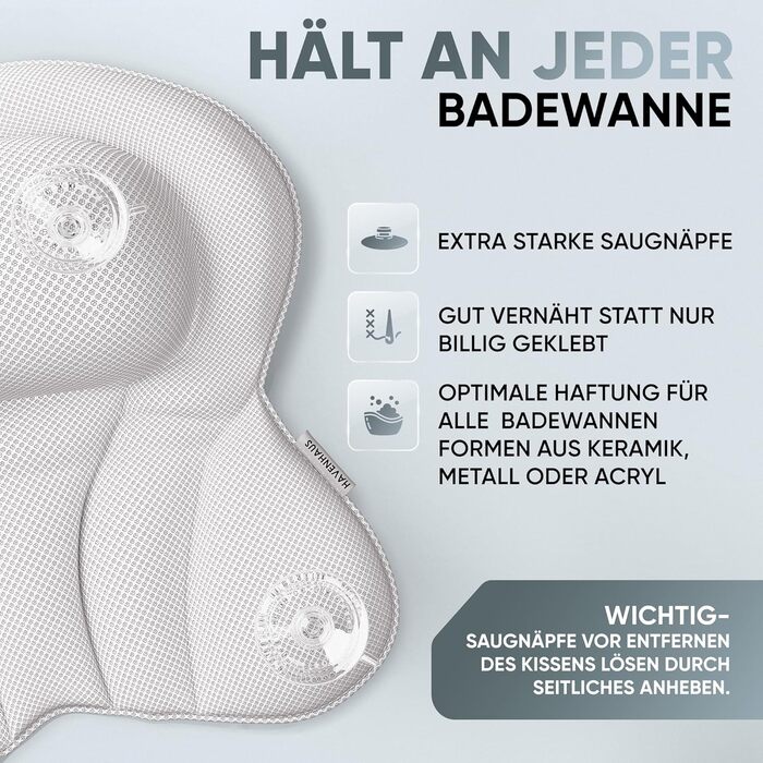 Преміум подушка для ванни XXL рожева | Додаткові подушки для шиї та плечей | Швидковисихаюча, пральна подушка для ванни з 4 великими присосками | Подушка для ванни рожева (XX-Large, Білий)