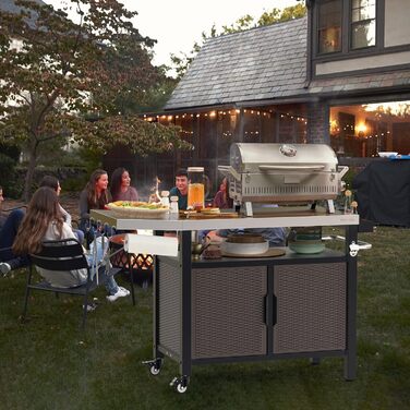 Onlyfire Grilltisch: Робочий стіл для гриля з великою поверхнею, візок для сервірування з колесами, гриль-стіл з відкидними боковими полицями, стільниця з нержавіючої сталі, візок для барбекю, 143.5 × 56 × 91 см, двостулковий