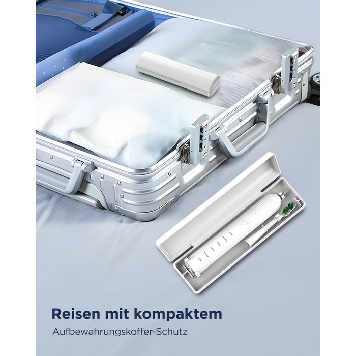 Електрична звукова зубна щітка для дорослих та дітей, 5 режимів чищення, 3 рівні інтенсивності, таймер, 8 насадок, кейс для подорожей, біла (1 шт.)