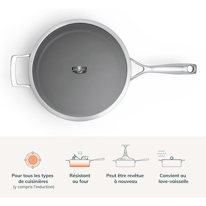 Мідна сковорода Olav 28 см, індукційна, з кришкою, з антипригарним покриттям, можна мити в посудомийній машині