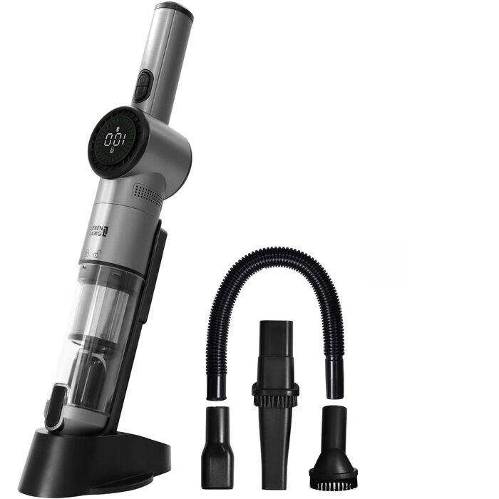 LEBENLANG Бездротовий ручний пилосос з акумулятором + 2 HEPA-фільтри | Потужність 17000Pa | Зі станцією зарядки | Для дому та авто