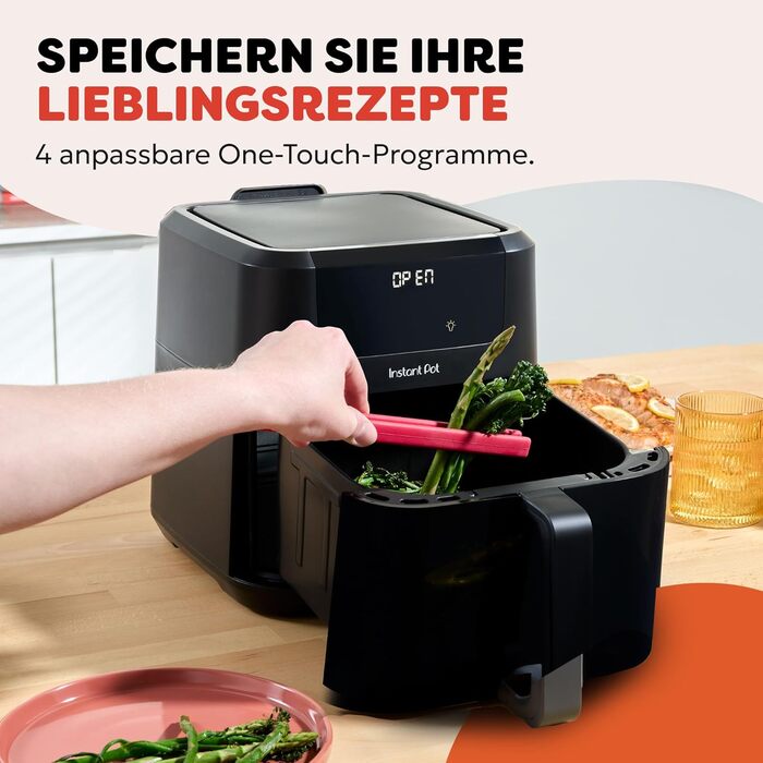 Фритюрниця повітряна Instant Pot Vortex Compact Trüffel Grau 5 л з сіткою, сімейна, 4-в-1 (смаження, сушка, випічка, підігрів), антипригарне покриття, легко миється, придатна для миття в посудомийній машині, колір: сірий