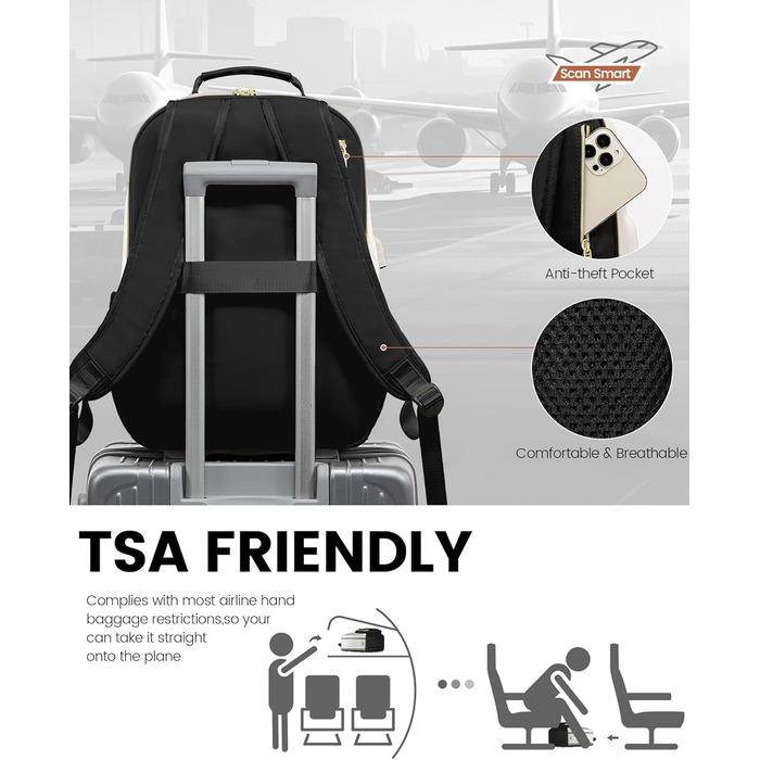 LOVEVOOK Рюкзак для жінок, великий, 15.6 дюймів, сумка для ноутбука, водонепроникний, шкільний рюкзак, для дівчаток-підлітків, чорний, елегантний, для роботи, навчання, подорожей (15.6 дюймів, бежево-чорний-коричневий)